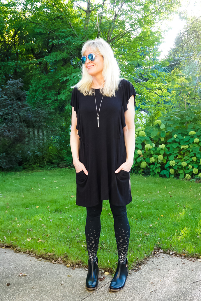 Black dress with sale leggings and boots